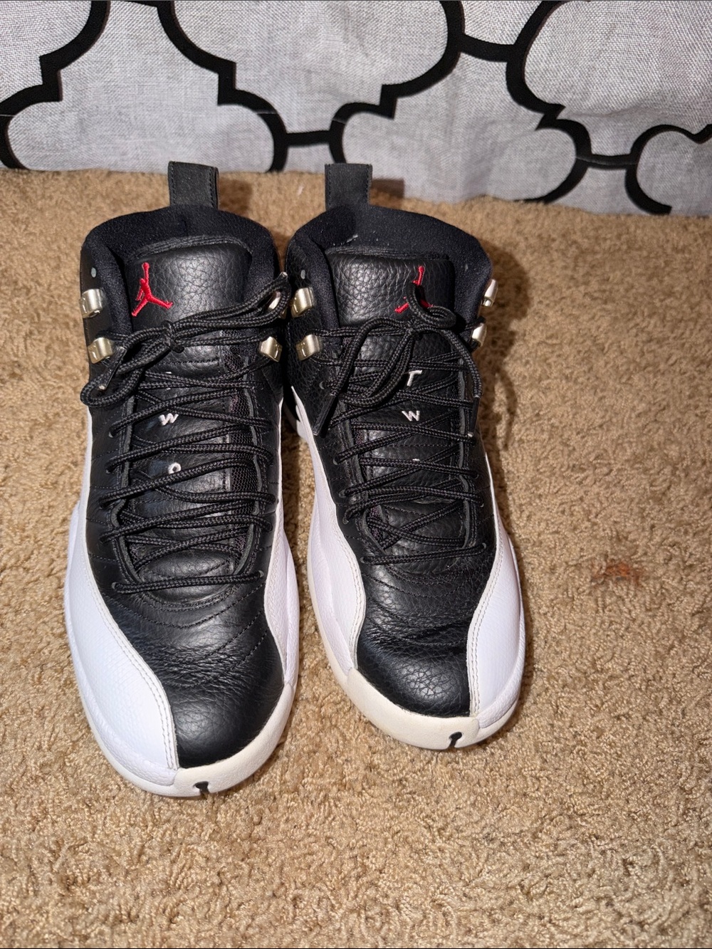 Jordan Black White Sneakers with Red Jumpman Accent